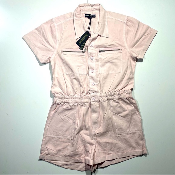Blank NYC Light Pink Mastermind Utility Roll Hem Button Down Romper NWT Size L - Picture 6 of 16